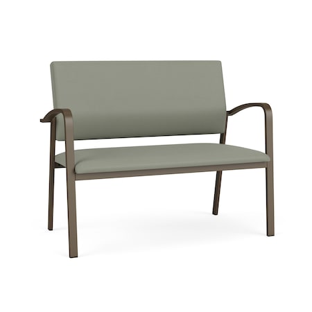 Newport 2 Seat Tandem Seating Metal Frame No Center Arms, Bronze, OH Eucalyptus Upholstery